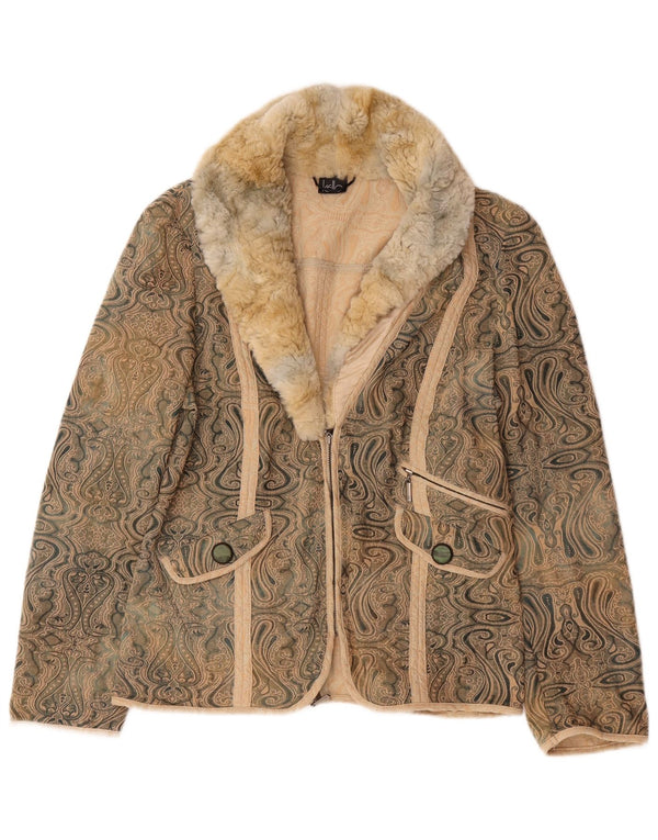 Jaqueta Blazer Feminina Kello com Zíper Completo Reino Unido 14 Paisley Bege Médio