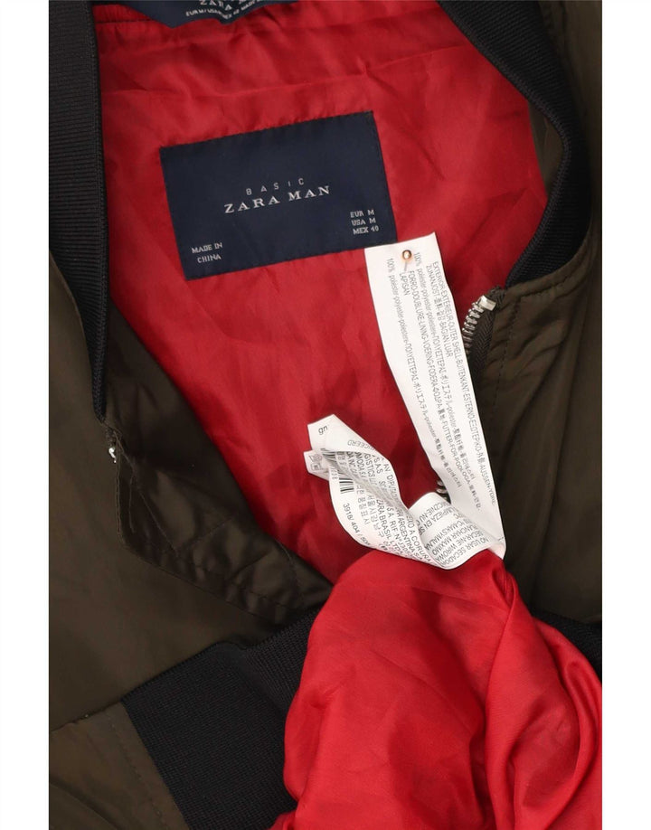 Jaqueta bomber masculina Zara UK 38 poliéster verde médio