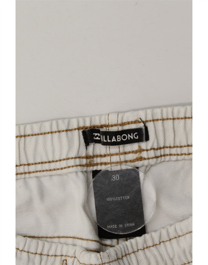 Shorts jeans feminino Billabong desgastado W30 algodão branco médio