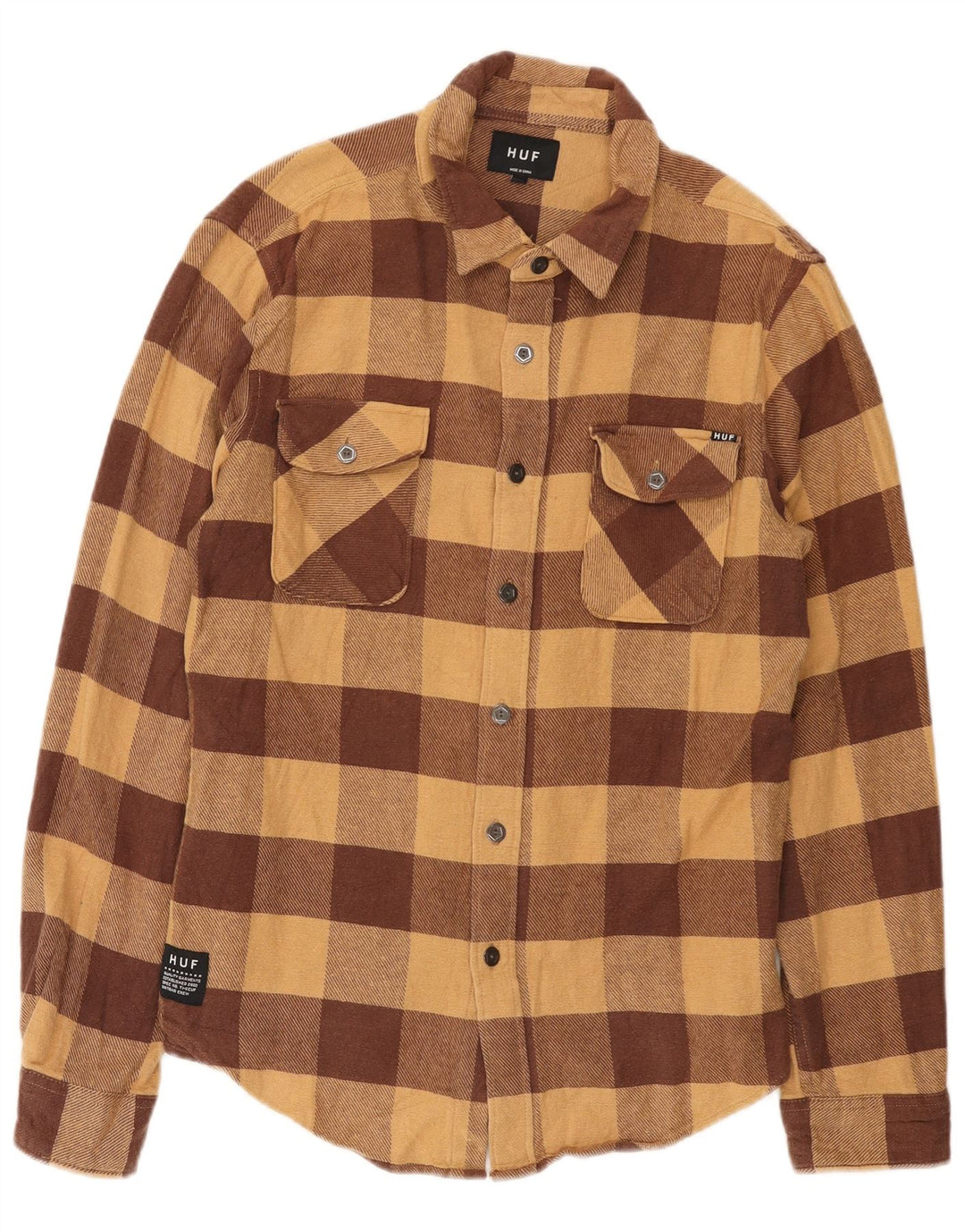 Camisa masculina de flanela HUF grande algodão guingão marrom