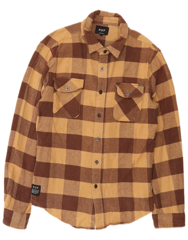 Camisa masculina de flanela HUF grande algodão guingão marrom