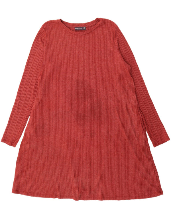 Vestido feminino de manga comprida Marks & Spencer Reino Unido 18 XL Borgonha poliéster