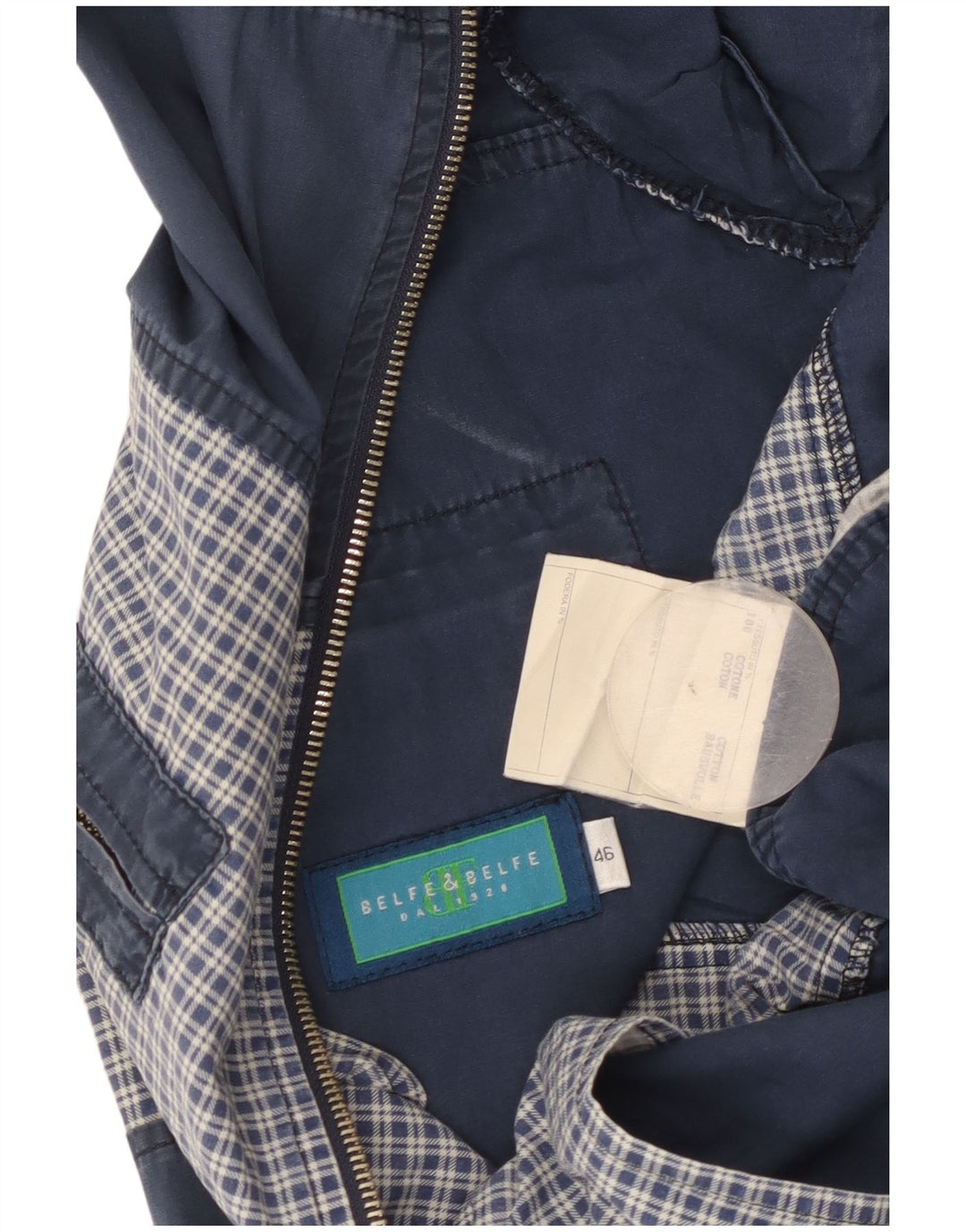 Belfe & Belfe Jaqueta bomber masculina com capuz IT 46 pequena xadrez azul marinho