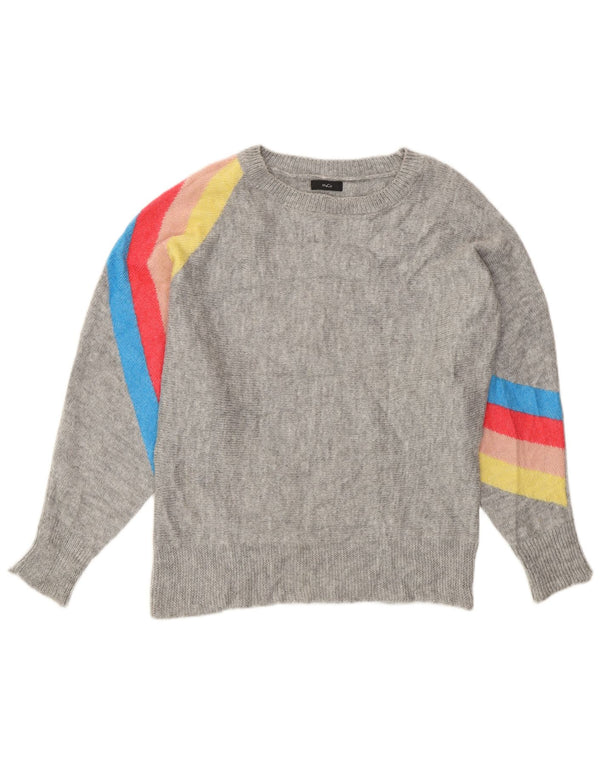 M&Co Suéter feminino Batwing com gola canoa UK 14 listrado cinza médio