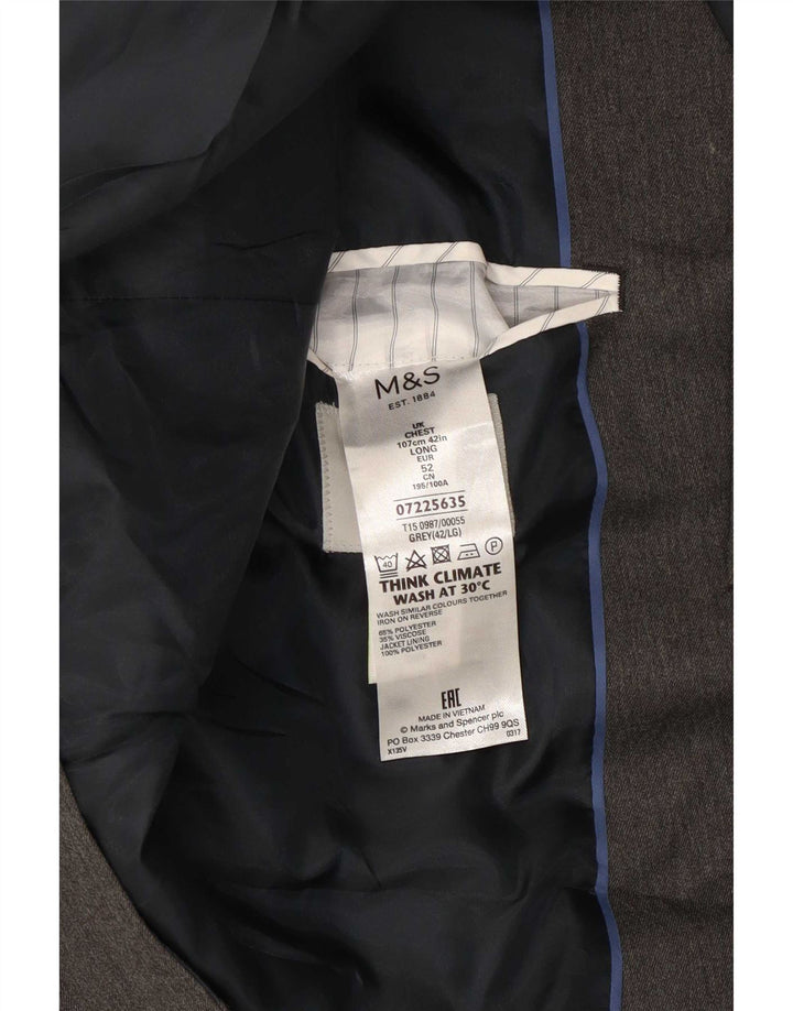 Jaqueta blazer masculina de 2 botões Marks & Spencer Reino Unido 42 poliéster cinza grande