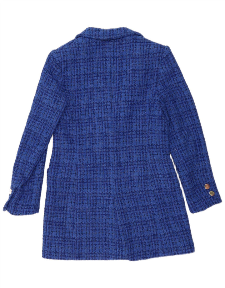 Jaqueta blazer feminina Zara com 2 botões Reino Unido 10 pequeno algodão xadrez azul