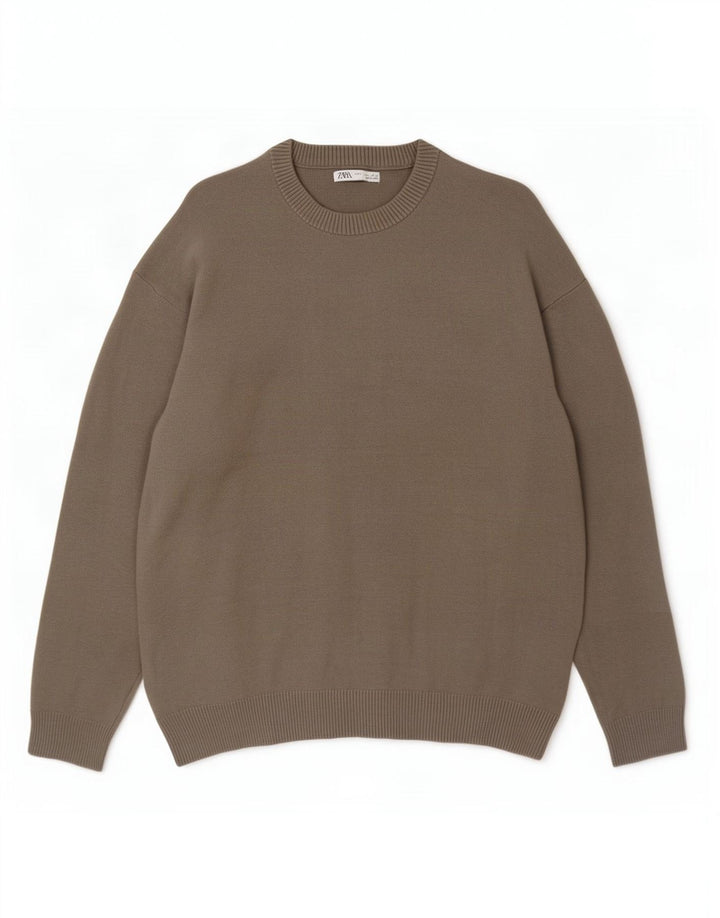 Zara Suéter masculino com gola redonda, grande viscose cinza