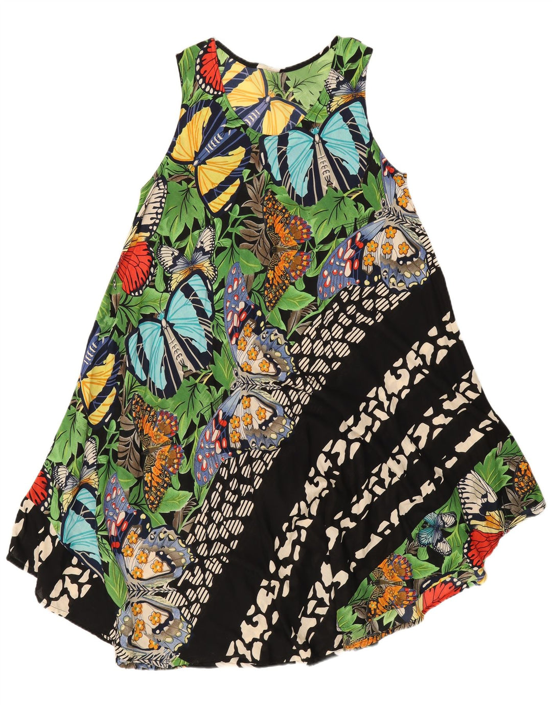 Vestido de verão gráfico feminino vintage Reino Unido 16 grande borboleta multicolorida