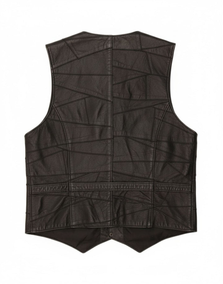 Colete de couro masculino vintage pequeno patchwork preto