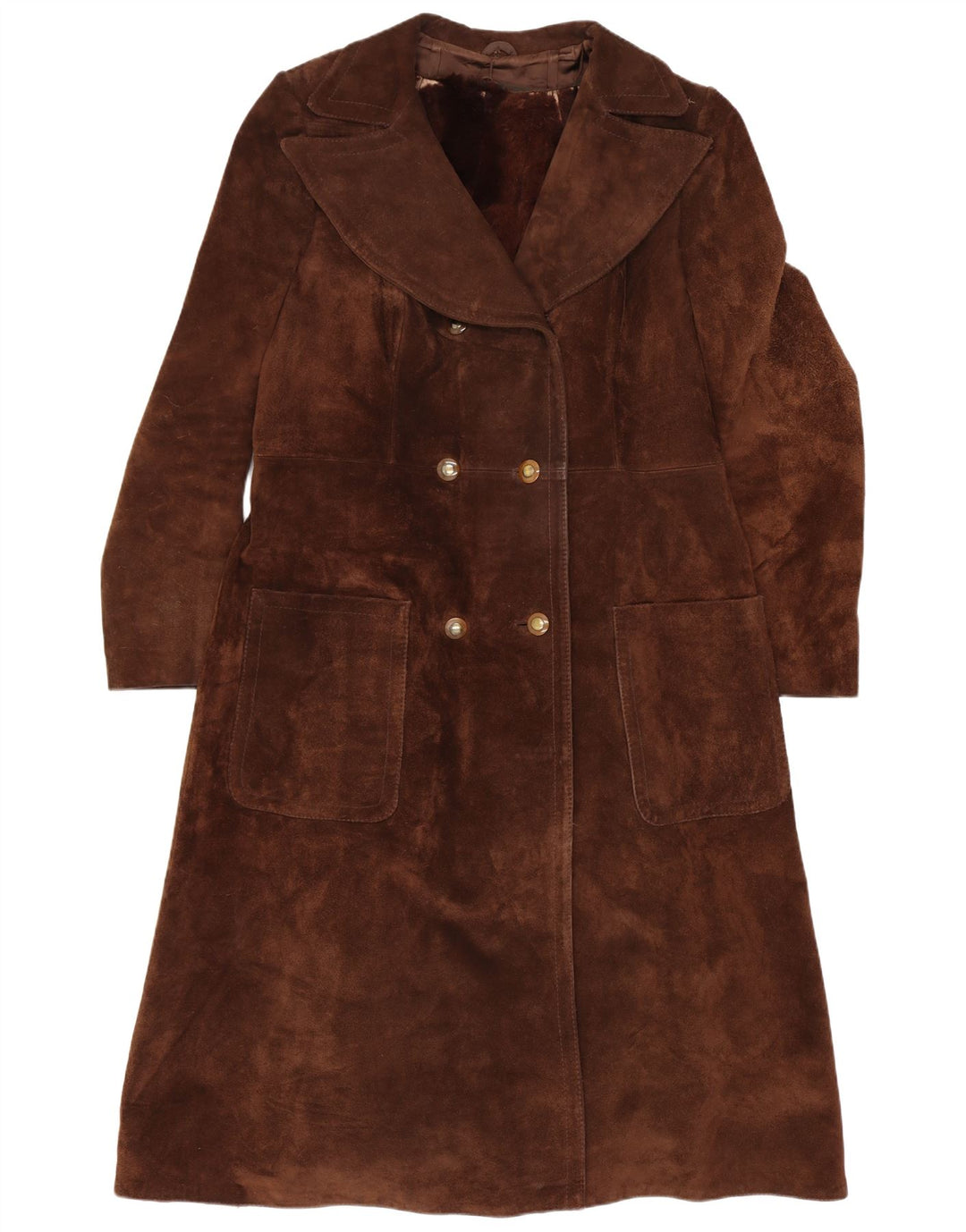 Casaco feminino vintage de camurça com peito duplo Reino Unido 10 pequeno marrom