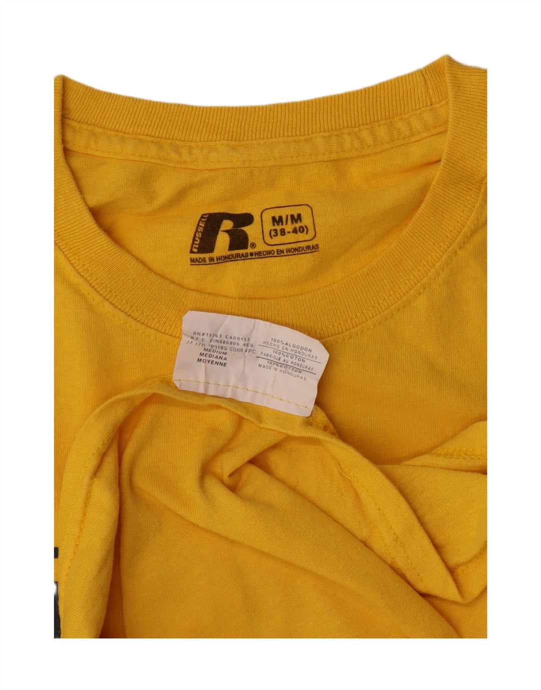 Russell Athletic Camiseta masculina gráfica Top médio algodão amarelo