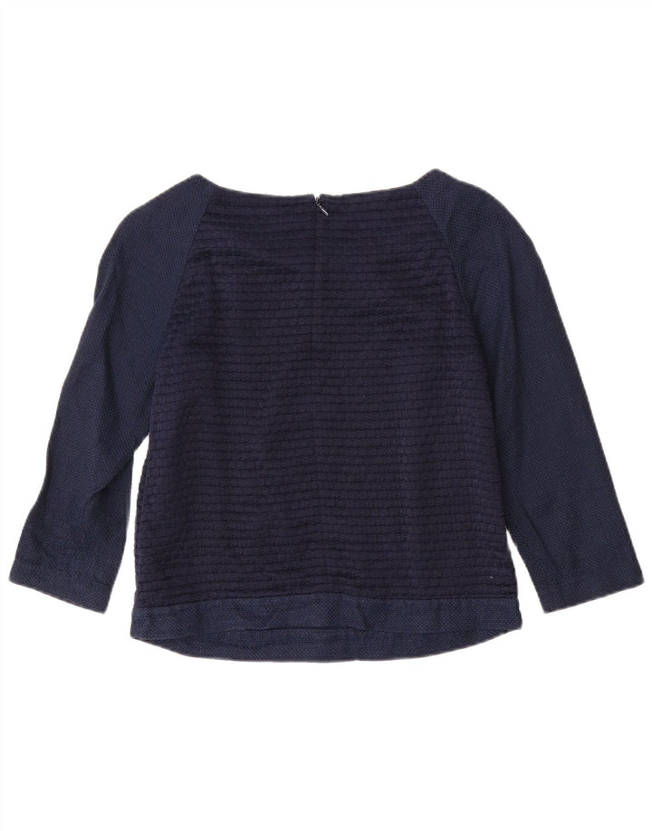 Top curto feminino JIGSAW manga 3/4 Reino Unido 8 pequeno algodão azul marinho