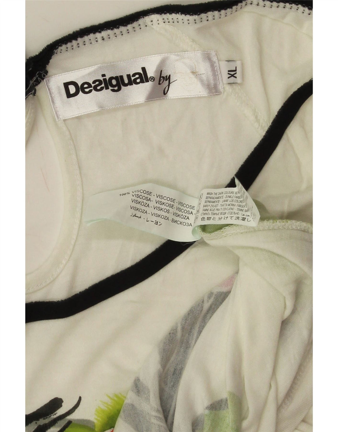 Desigual Camiseta feminina gráfica Top UK 18 XL Off White Viscose