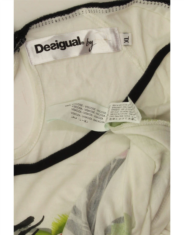 Desigual Camiseta feminina gráfica Top UK 18 XL Off White Viscose