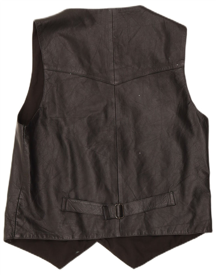 Colete de couro masculino vintage médio preto