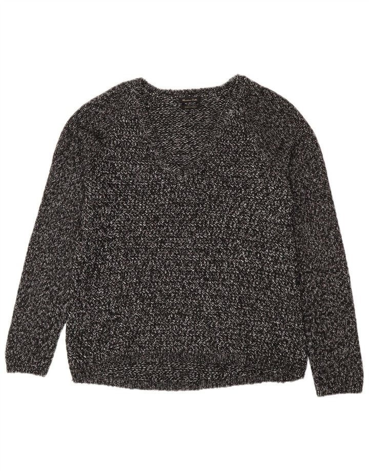 Suéter feminino Massimo Dutti com decote em V Reino Unido 14 cinza médio manchado