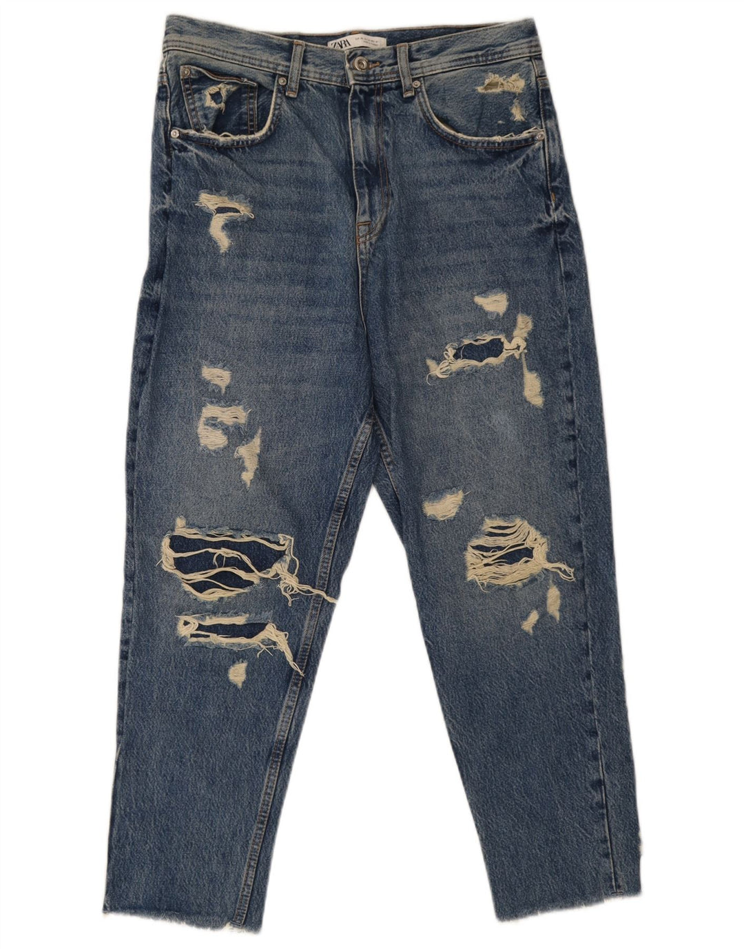 Zara Jeans masculino cortado desgastado EU 40 médio W31 L26 algodão azul