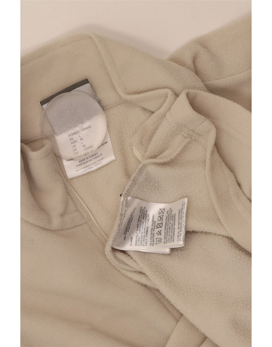 JACK WOLFSKIN Suéter feminino de lã com zíper e gola UK 16 grande poliéster bege