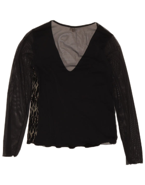 Yamamay Womens Long Sleeve See Through Top UK 12 Medium Black Striped