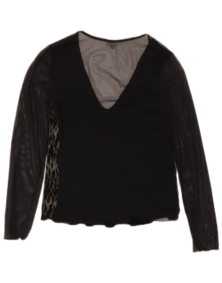 Yamamay blusa feminina transparente de manga comprida UK 12 listrada preta média