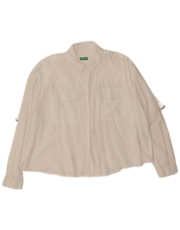 Camisa feminina oversized BENETTON Reino Unido 16 grande algodão branco