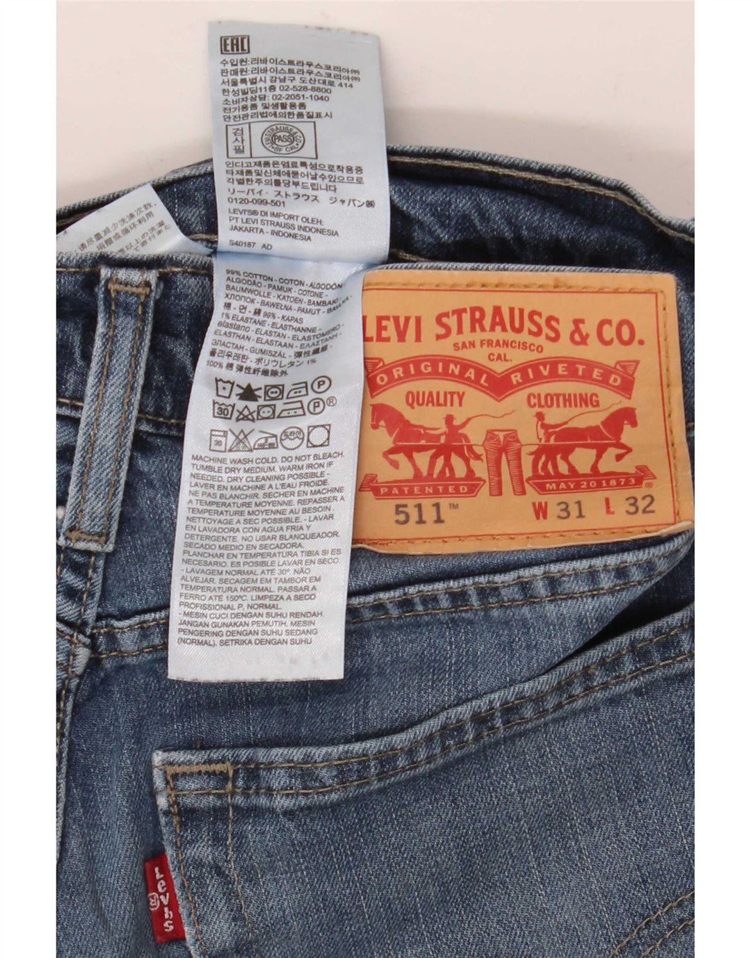 Calça Jeans Levis 511 Slim Masculina W31 L32 Azul Algodão
