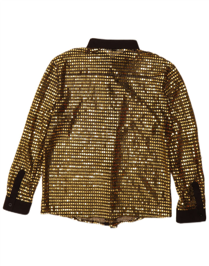 Blusa feminina vintage UK 18 XL poliéster dourado