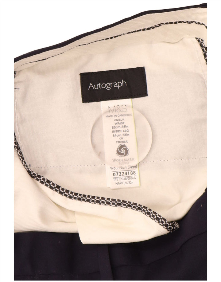 Calça masculina Marks & Spencer Autograph Straight Suit W34 L33 Azul marinho