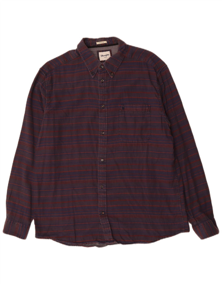 Camisa masculina de ajuste regular WRANGLER 2XL algodão listrado azul marinho