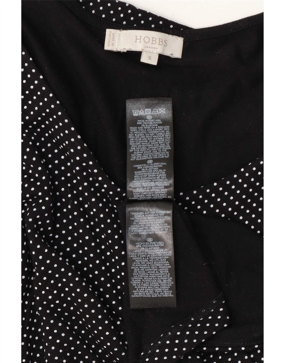 Top feminino Hobbs manga 3/4 Reino Unido 10 viscose manchada preta pequena