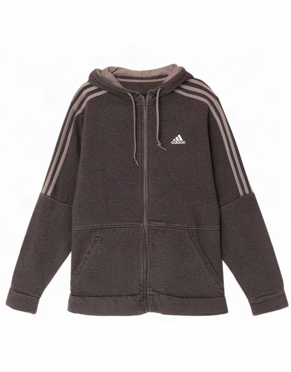 Adidas masculino zip moletom com capuz médio algodão cinza