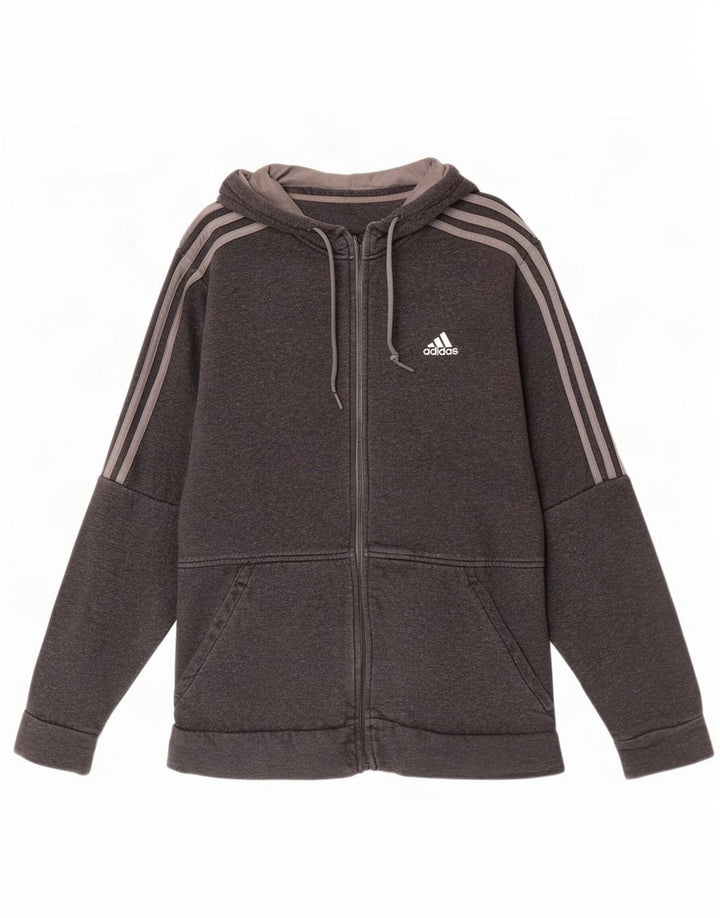 Adidas masculino zip moletom com capuz médio algodão cinza