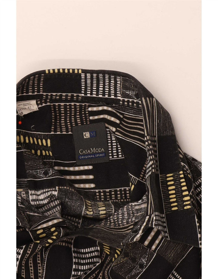 Casa Moda Camisa masculina de manga curta tamanho 40 algodão geométrico preto médio