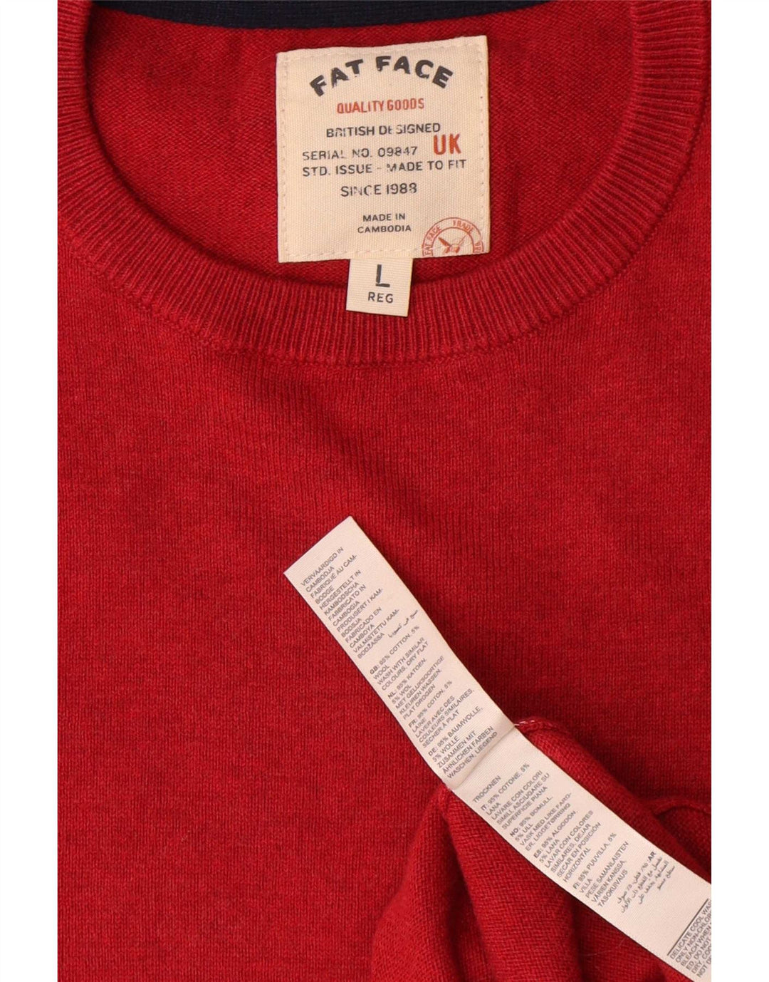 Suéter masculino Fat Face com gola redonda e algodão vermelho grande