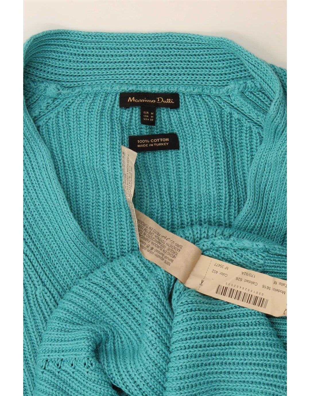 Suéter feminino Massimo Dutti com decote em V grande Reino Unido 14 médio turquesa