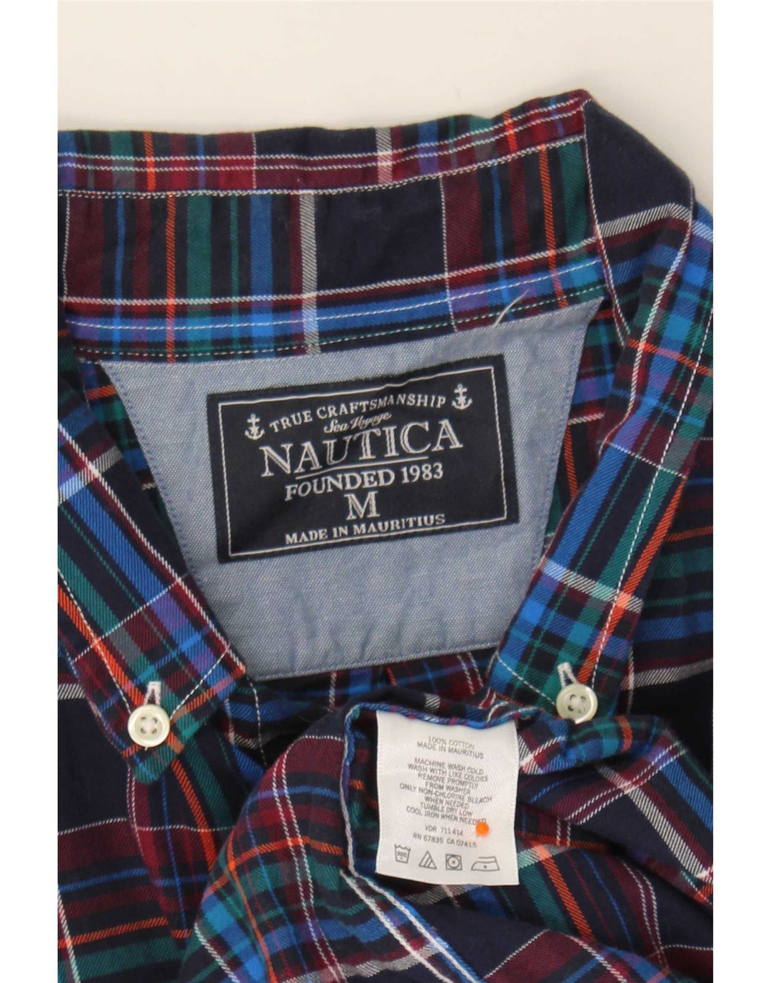 Camisa masculina Nautica de algodão xadrez médio azul marinho