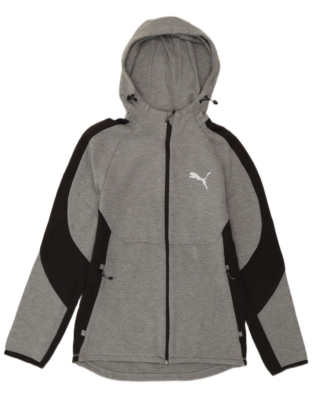 Suéter PUMA masculino com capuz e zíper pequeno cinza colorblock algodão