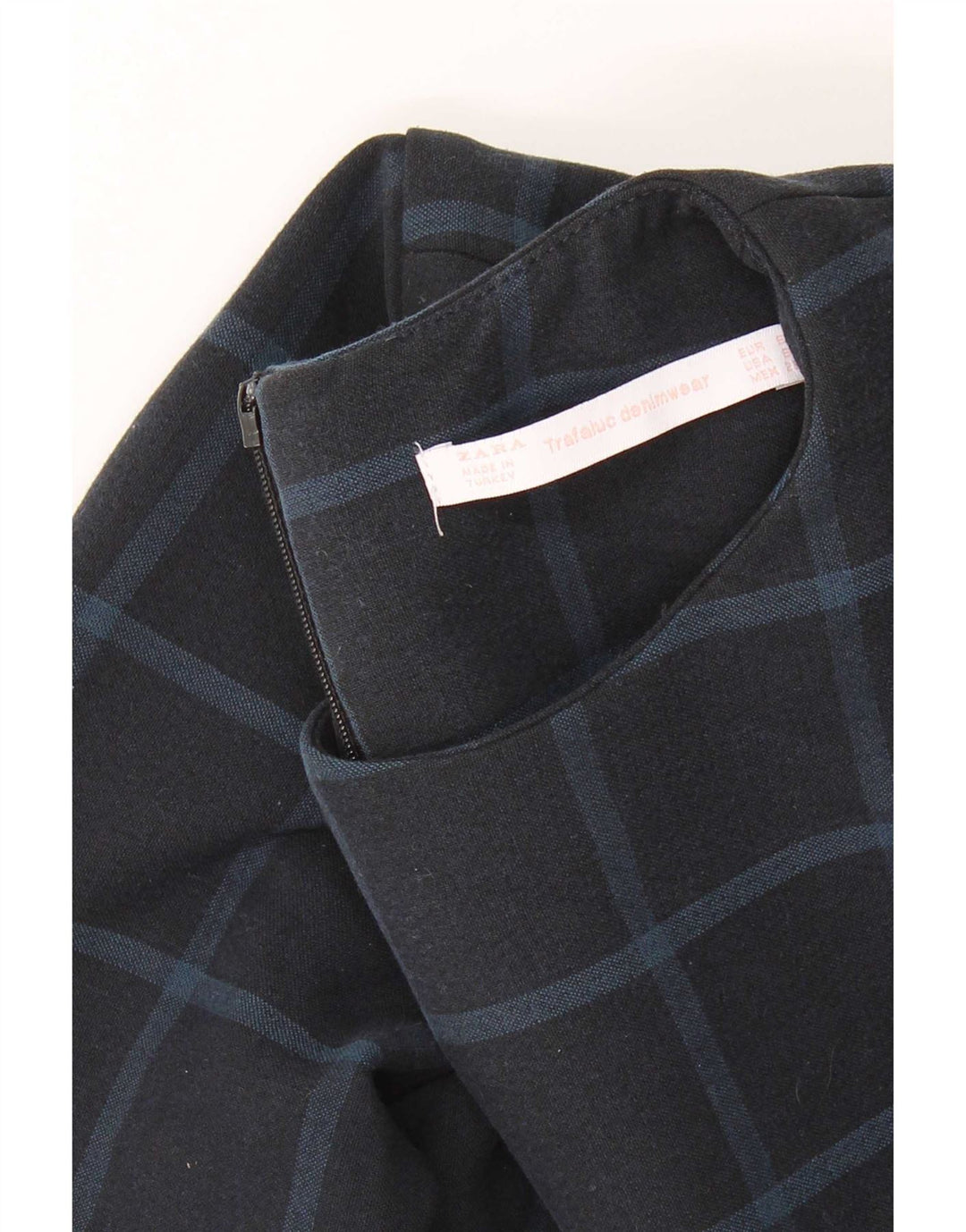 Vestido feminino Zara manga comprida mudança Reino Unido 10 pequeno xadrez azul marinho