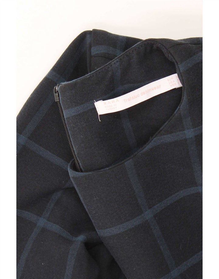 Vestido feminino Zara manga comprida mudança Reino Unido 10 pequeno xadrez azul marinho