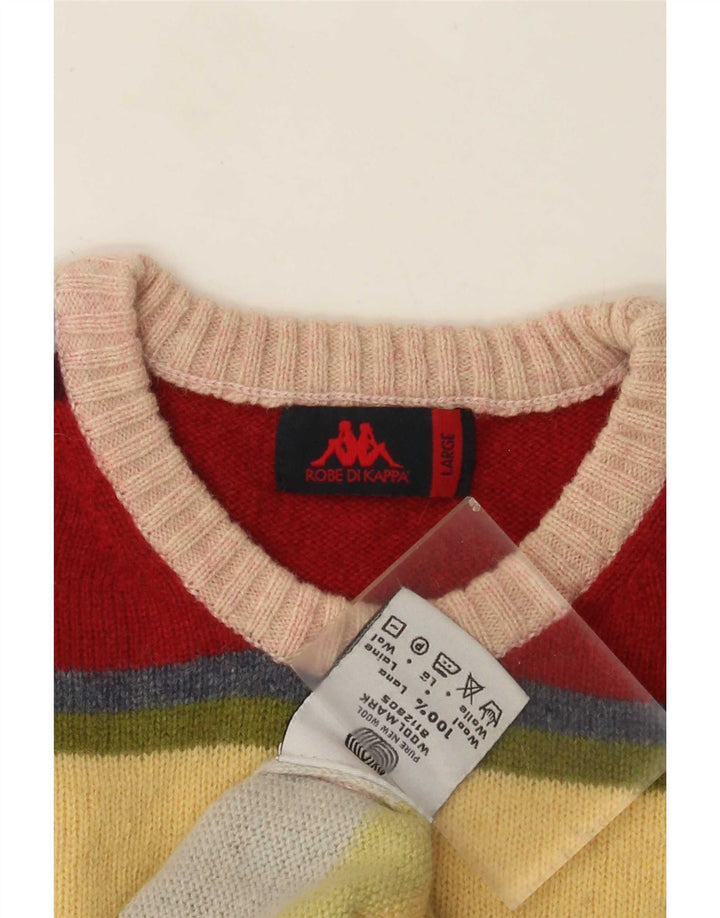 Suéter masculino Kappa com gola redonda, grande lã listrada multicolorida