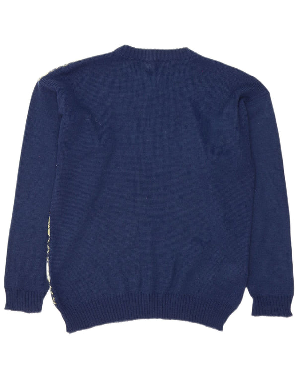 Suéter vintage masculino com gola canoa médio azul marinho Argyle/Diamante