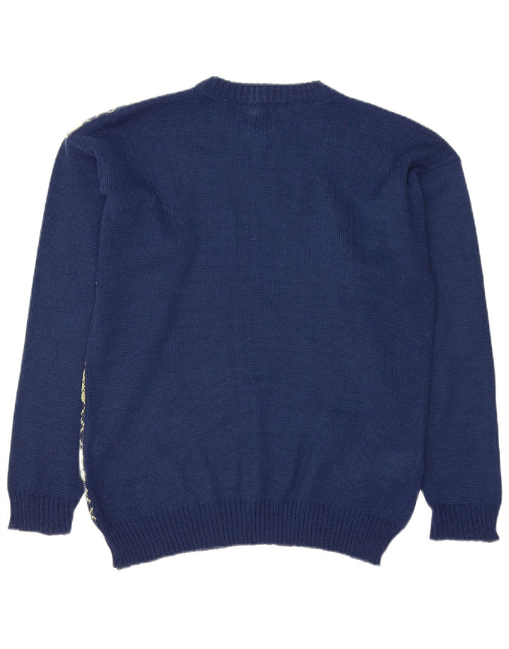 Suéter vintage masculino com gola canoa médio azul marinho Argyle/Diamante