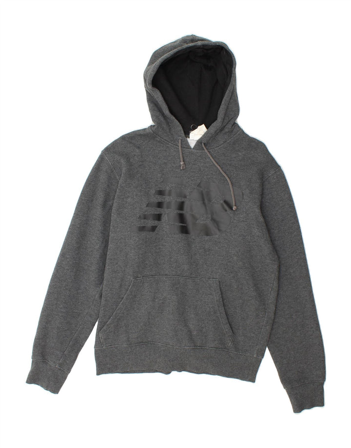 NEW BALANCE Mens Graphic Hoodie Jumper Small Grey Cotton Vintage New Balance and Second-Hand New Balance from Messina Hembry 