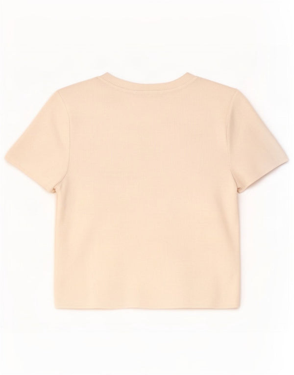 Zara Camiseta Feminina Crop Top UK 12 Médio Branco Viscose