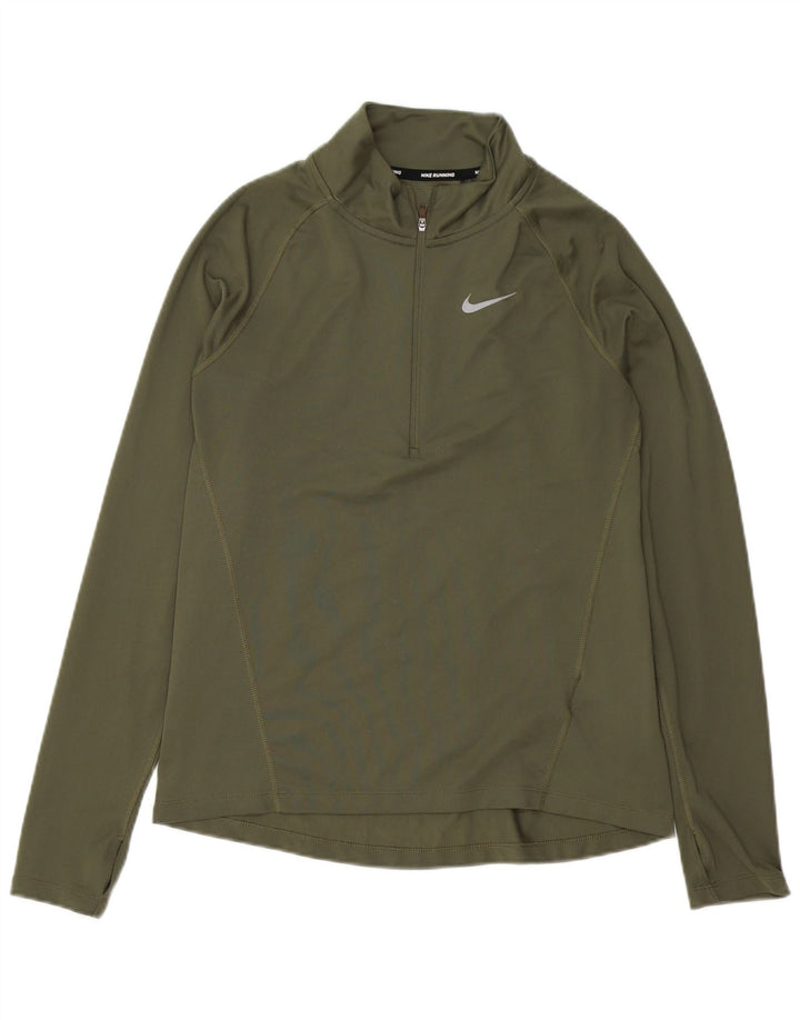 Top feminino Nike de corrida com zíper e manga comprida UK 14 poliéster cáqui médio