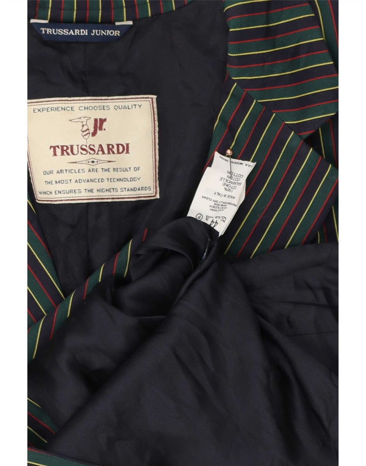 Trussardi Jaqueta blazer masculina com 2 botões 15-16 anos algodão listrado verde