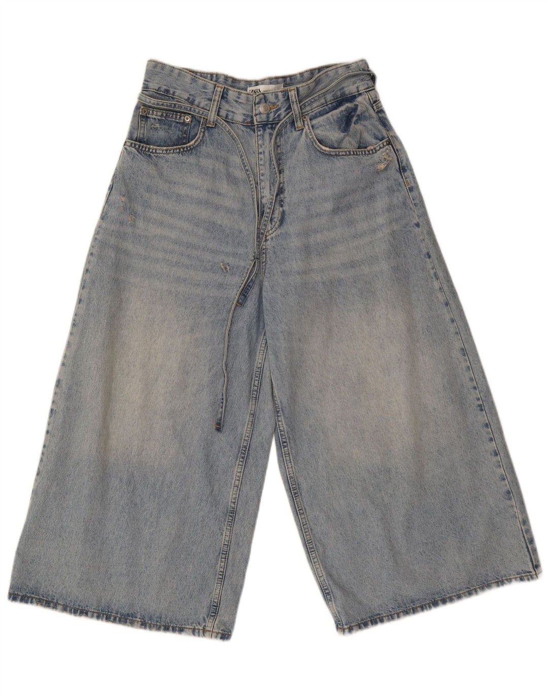 Zara Calça Jeans Capri Feminina Perna Larga EU 40 Médio W30 L21 Azul Algodão