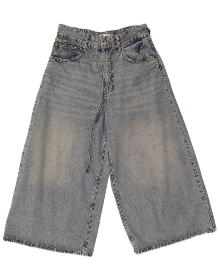 Zara Calça Jeans Capri Feminina Perna Larga EU 40 Médio W30 L21 Azul Algodão