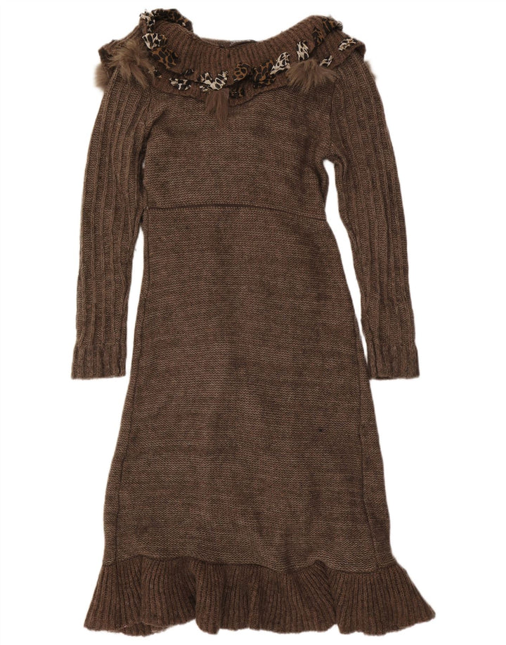 Forla Suéter feminino Paris com babados na frente e cardigan Reino Unido 10 pequeno marrom