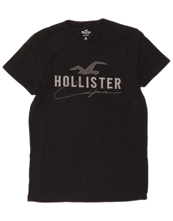 Hollister Camiseta masculina gráfica top pequeno algodão preto